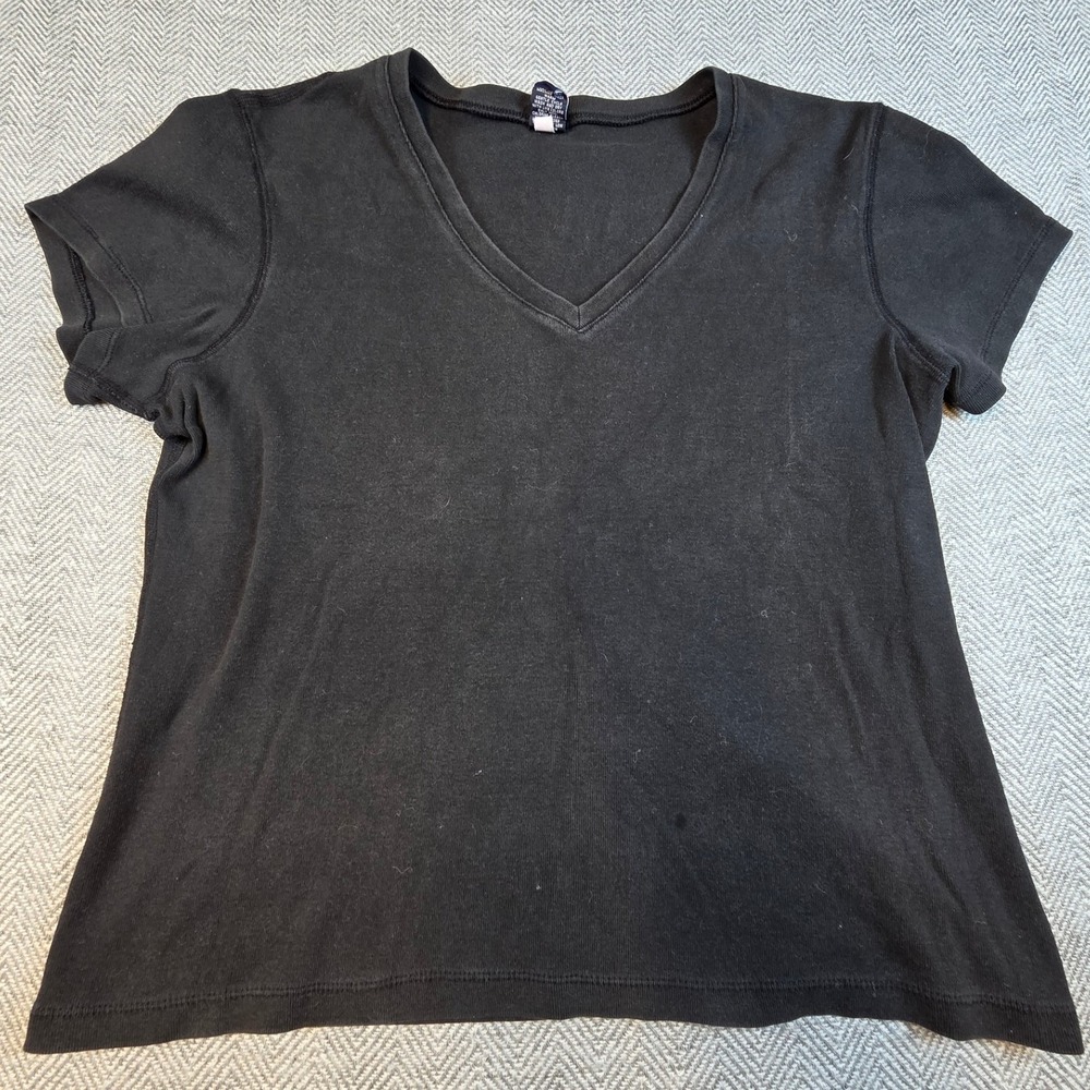 Gap Womens XL Black V-Neck Short Sleeve 100% Cotton Basic T-Shirt RN 54023
